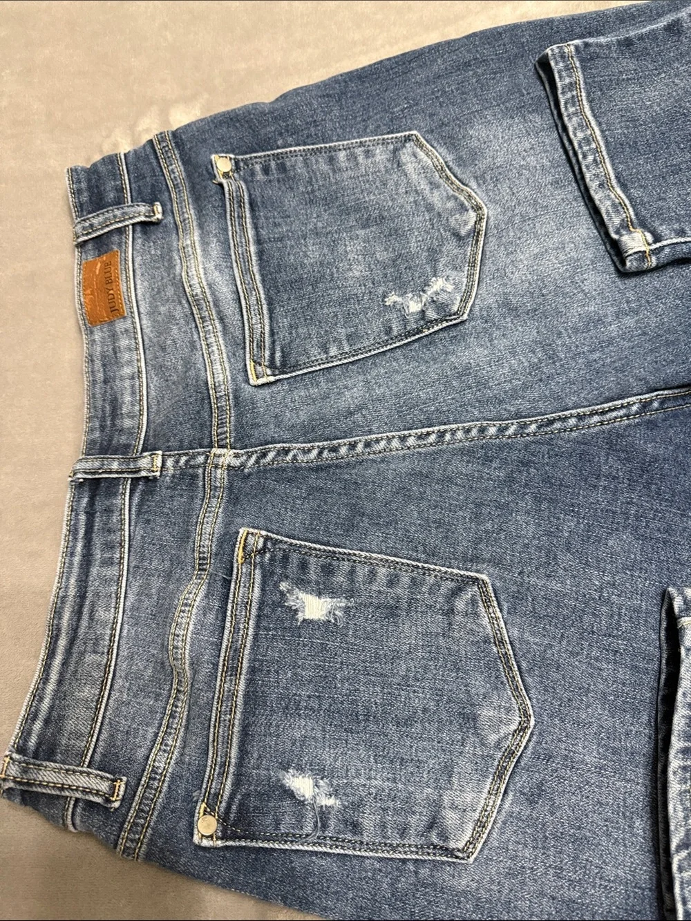 Judy Blue Ripped Boyfriend Jeans in Dark Blue Wash style# JB82156MD item: 72501